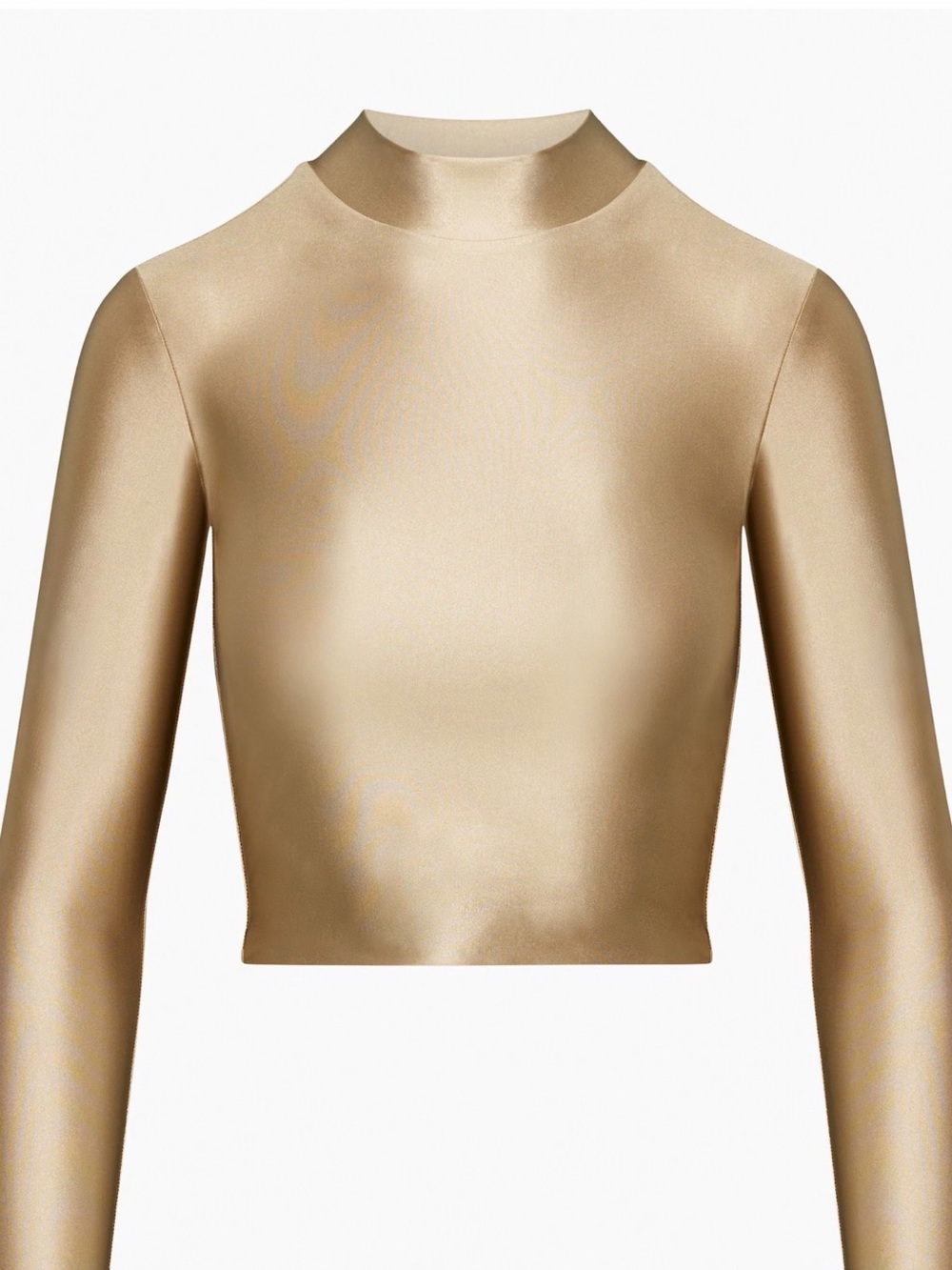 Aritzia Babaton Metallic Gold MockNeck Long Sleeve Satinette Top Med Oxford tan